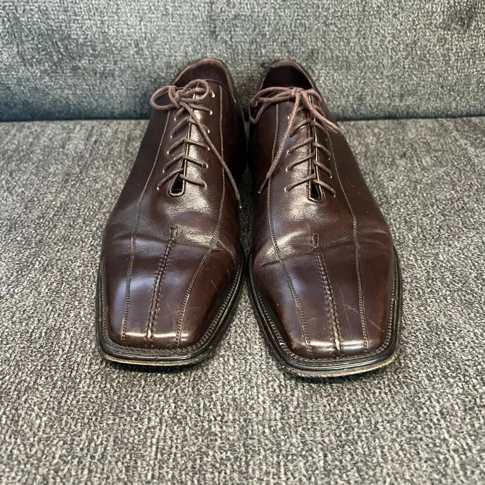 Bachrach Oxford Dress Shoes Mens Sz 12 Brown Leather Split Square Toe Corporate
